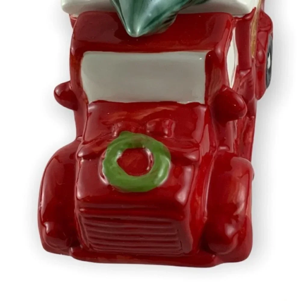Christmas Canister Farm Vintage Truck Cookie Treat Jar Hand Painted Ceramic